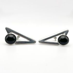 Ben-Amun Vintage (1980's) Silver-tone with Faux Onyx Stone Clip-ons